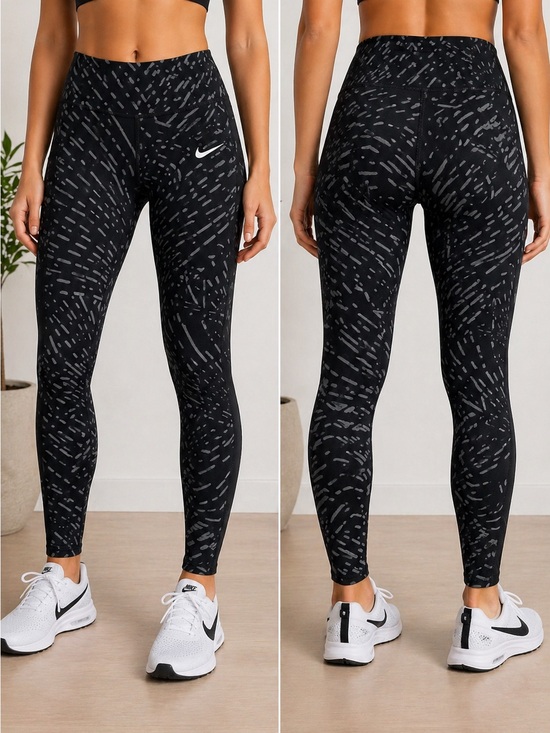 Nike Pants - Nike Women’s Dri-FIT Leggings Black Gray Print Size M High Rise Athletic